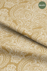Mustard Color Oriental Damask Pattern Digital Printed Fabric